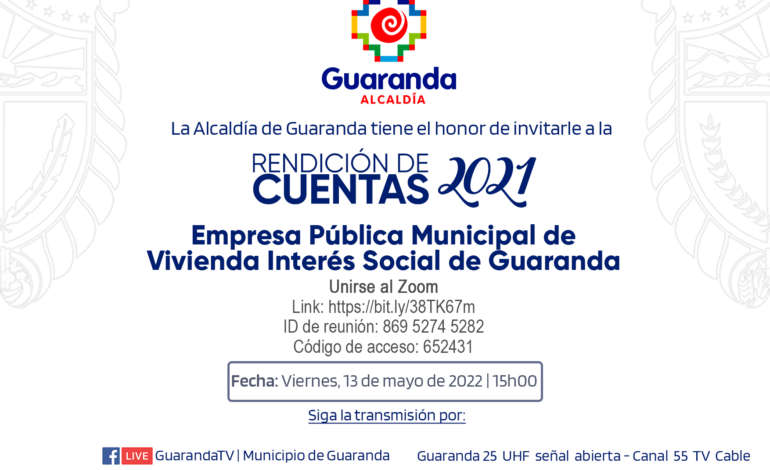 Invitación Rendición de Cuentas 2021 | Empresa Pública Municipal de Vivienda Interés Social de Guaranda